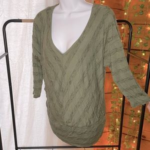 Super Soft Green 3/4 Sleeve Striped Shirt